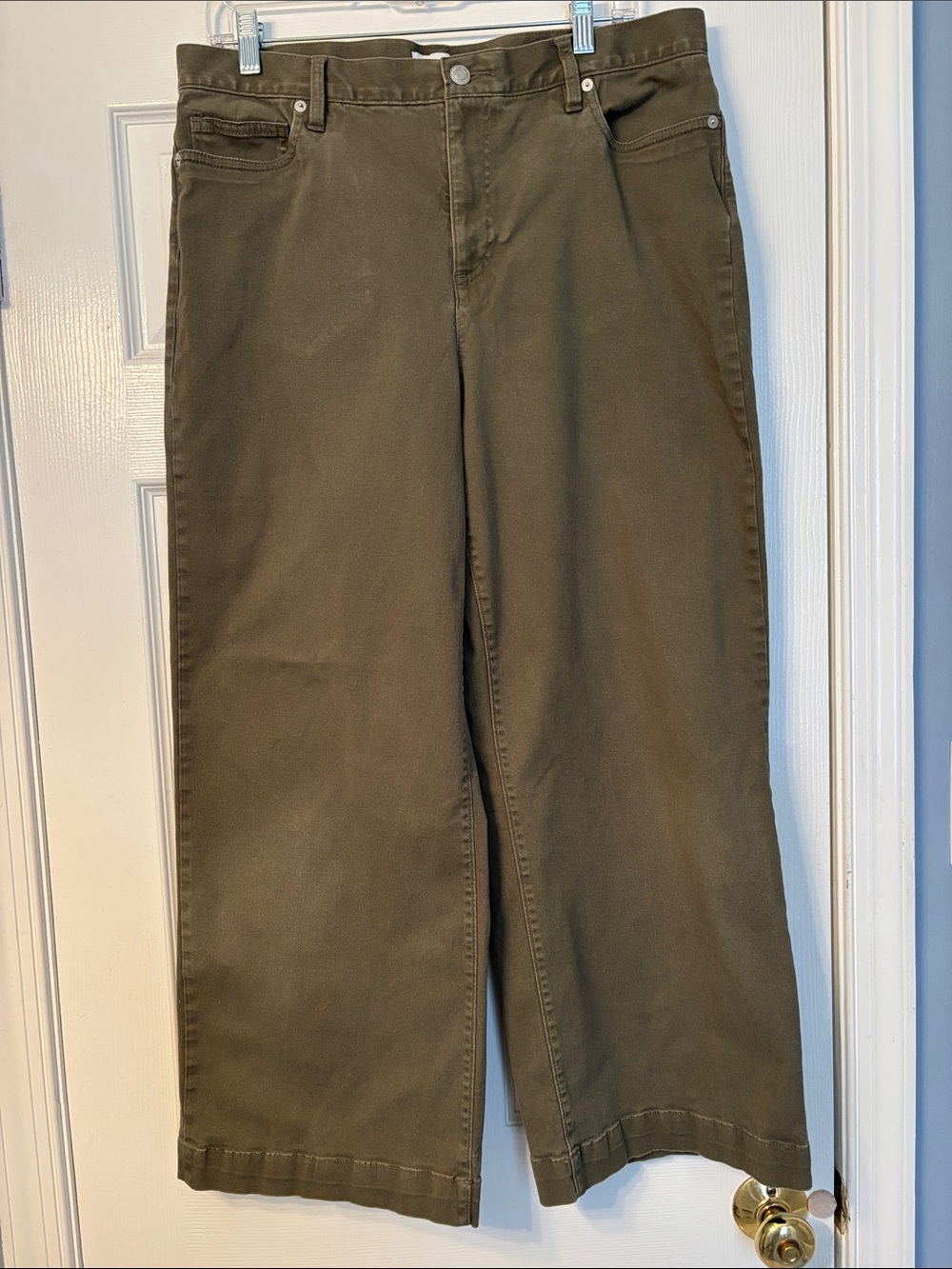 Lands’ End Olive Green Wide Leg Jeans Pants Cotton Utility Casual 14P Petite
